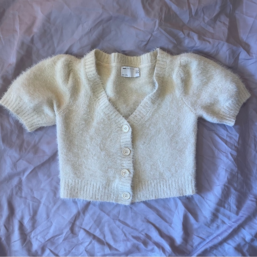 Fuzzy Cream Short Sleeve Cardigan